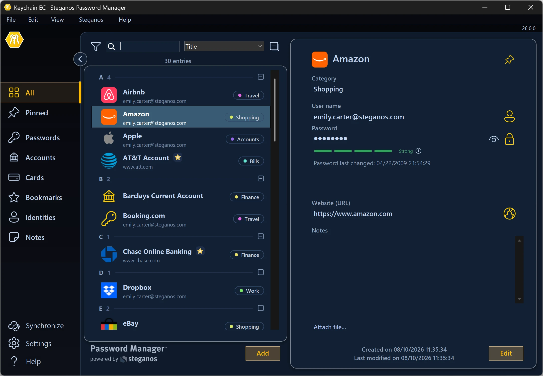 Steganos Password Manager no modo escuro